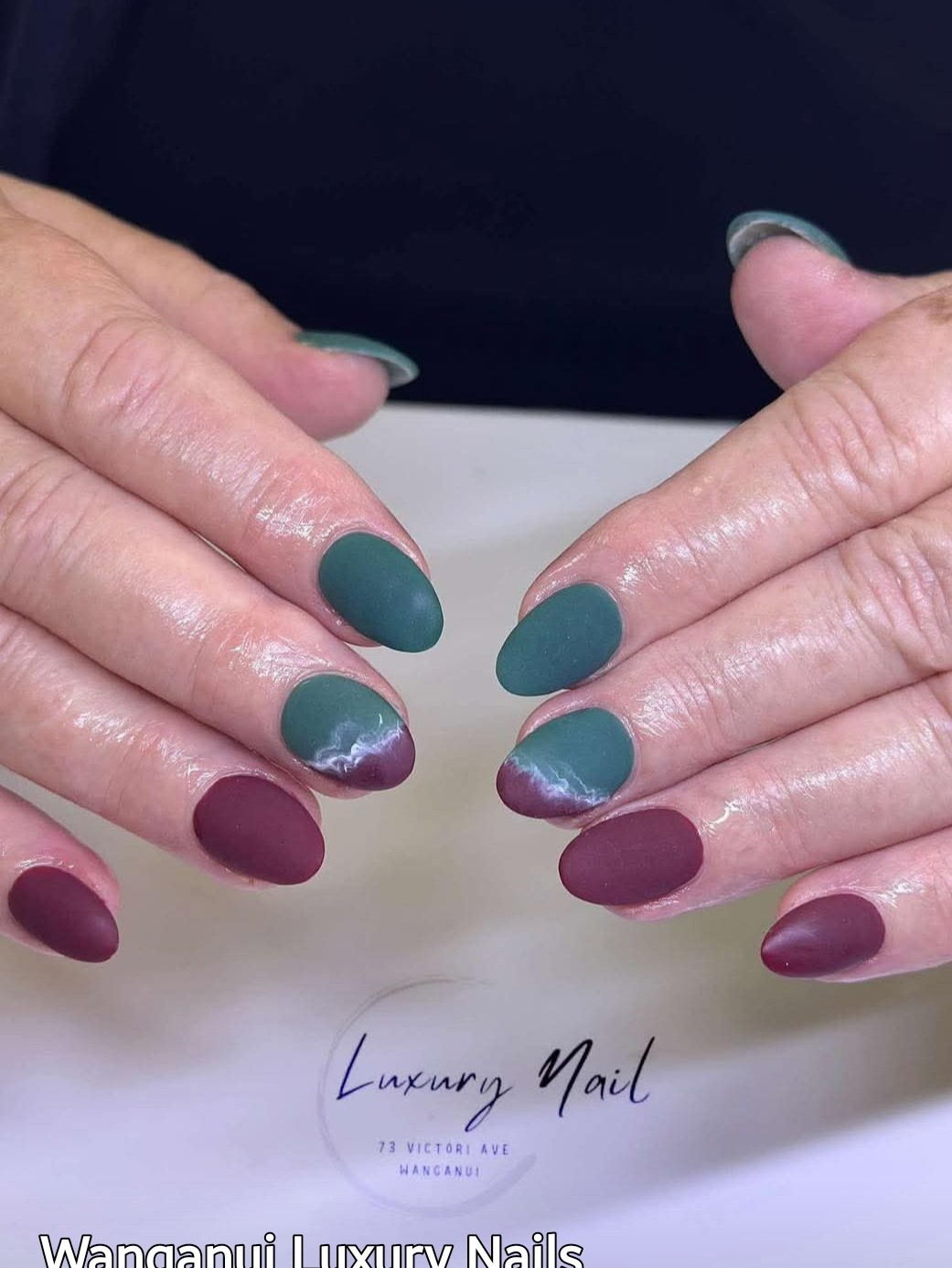 Matte green and burgundy set
