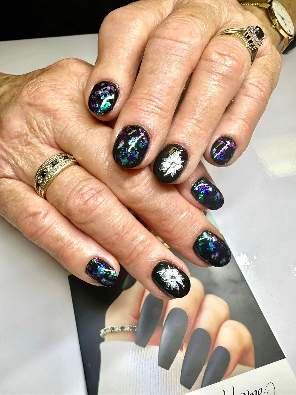 Black set with foil and painted flowers
